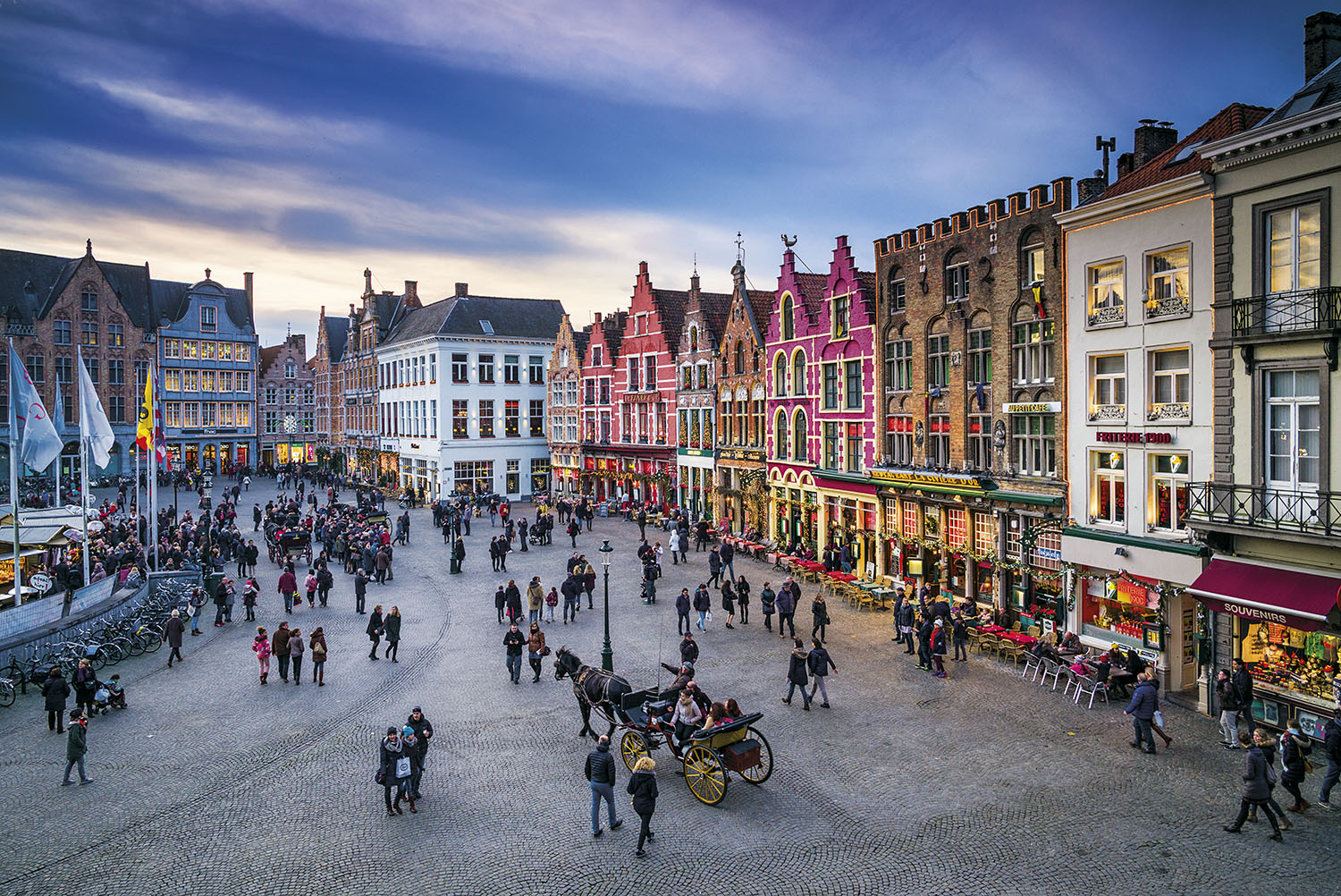 Belgium, Bruges, The Markt, Main Square At Dusk